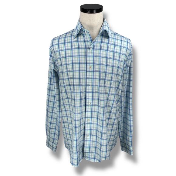 Peter Millar Crown Crafted Shirt Men's Large Blue Plaid Long Sleeve Button-Up - Picture 1 of 10